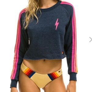 Aviator Nation bolt crew embroidery crop sweatshirt EUC